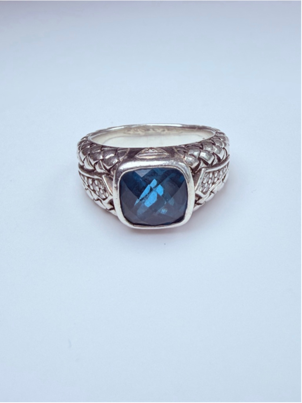 Scott Kay Diamond & Topaz Basketweave Equestrian Sterling Silver Albion Ring